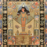 This Pyramid Dreamscape Hand Knotted Area Rug showcases an intricate design reminiscent of vintage Persian rugs, ideal for adding a touch of elegance to large living rooms. The central figure is inspired by ancient art, surrounded by vibrant floral and geometric patterns, making it a standout piece among area rugs for living room decor.