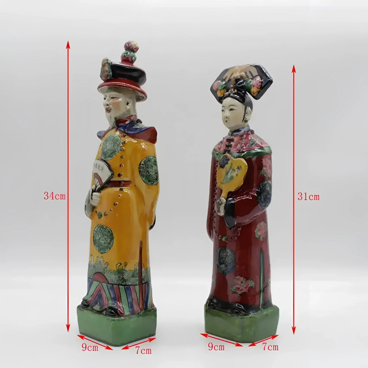 Qing Dynasty Emperor and Empress Hand Painted Ceramic Figurines