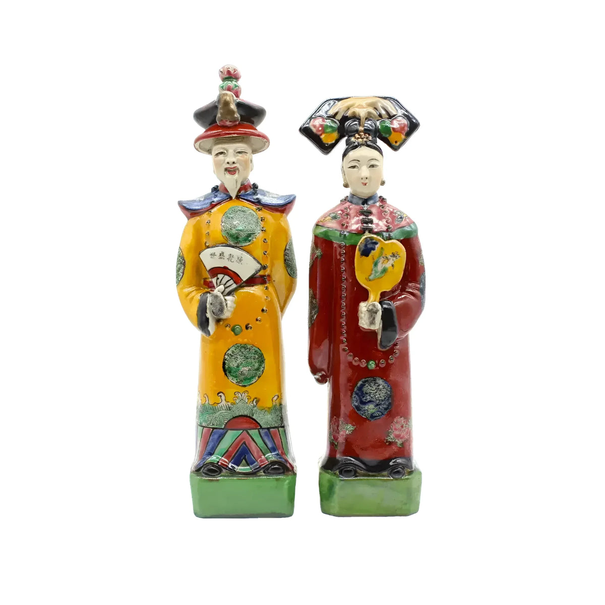 Qing Dynasty Emperor and Empress Hand Painted Ceramic Figurines