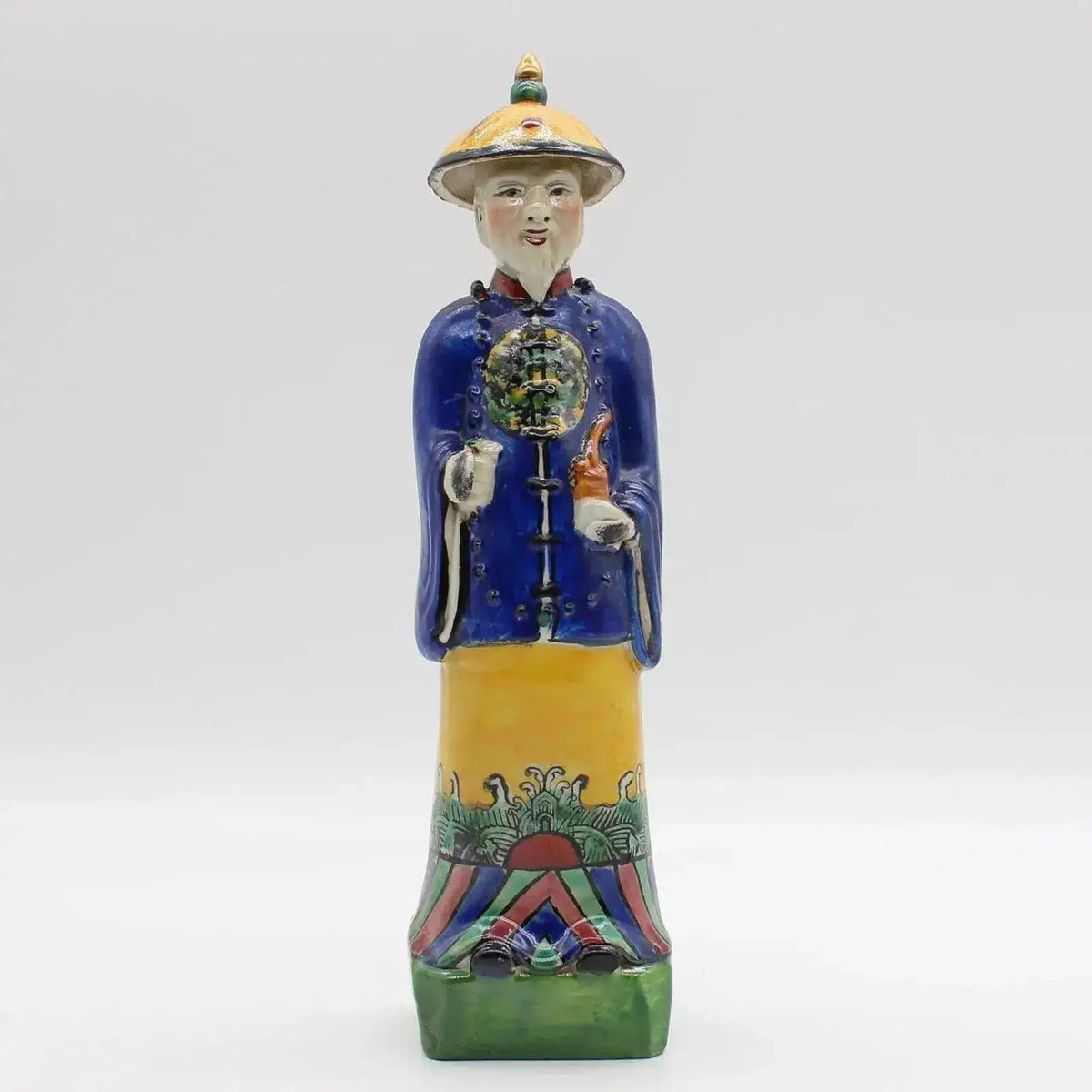 Qing Dynasty Emperor Hand Painted Figurine Blue