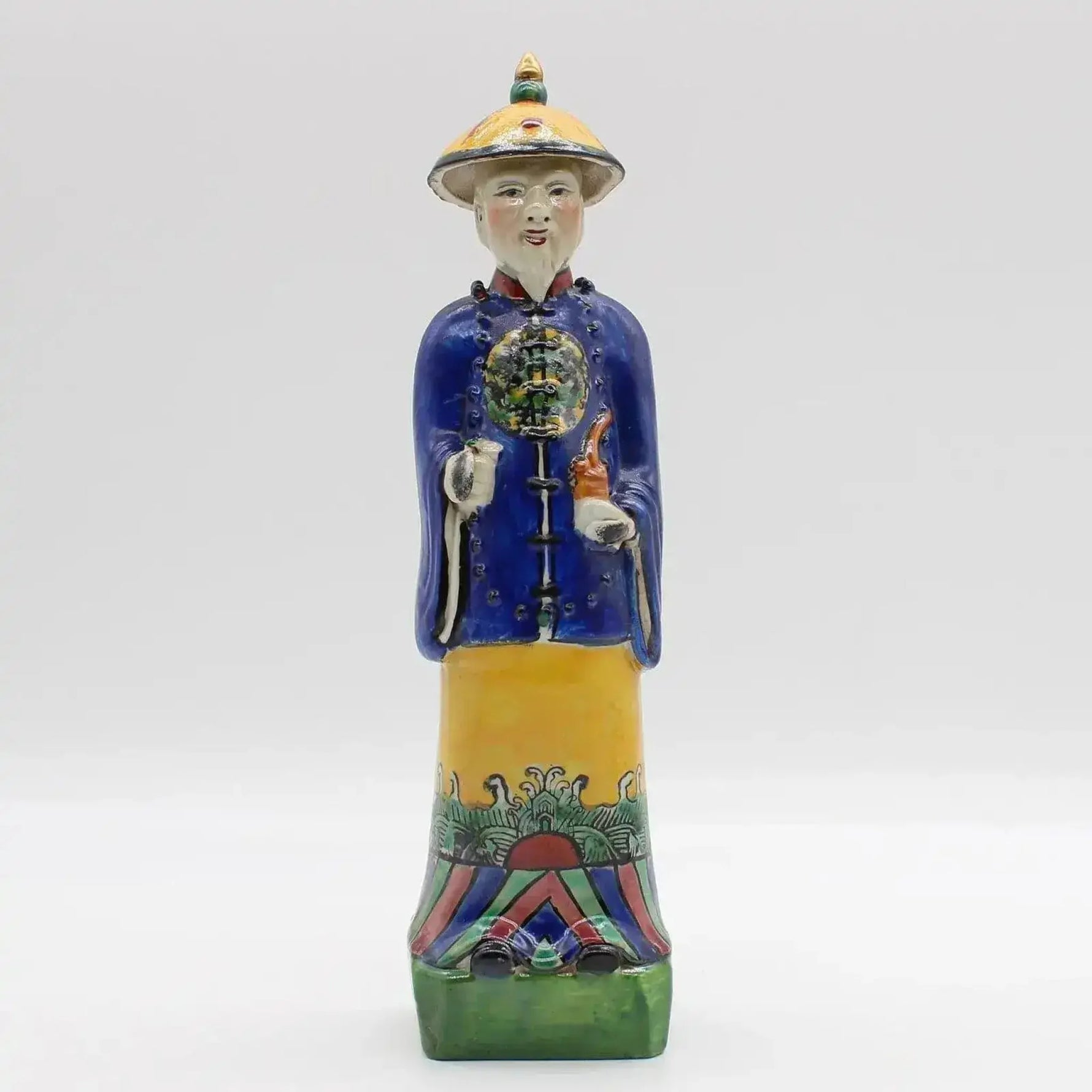 Qing Dynasty Emperor Hand Painted Figurine Blue