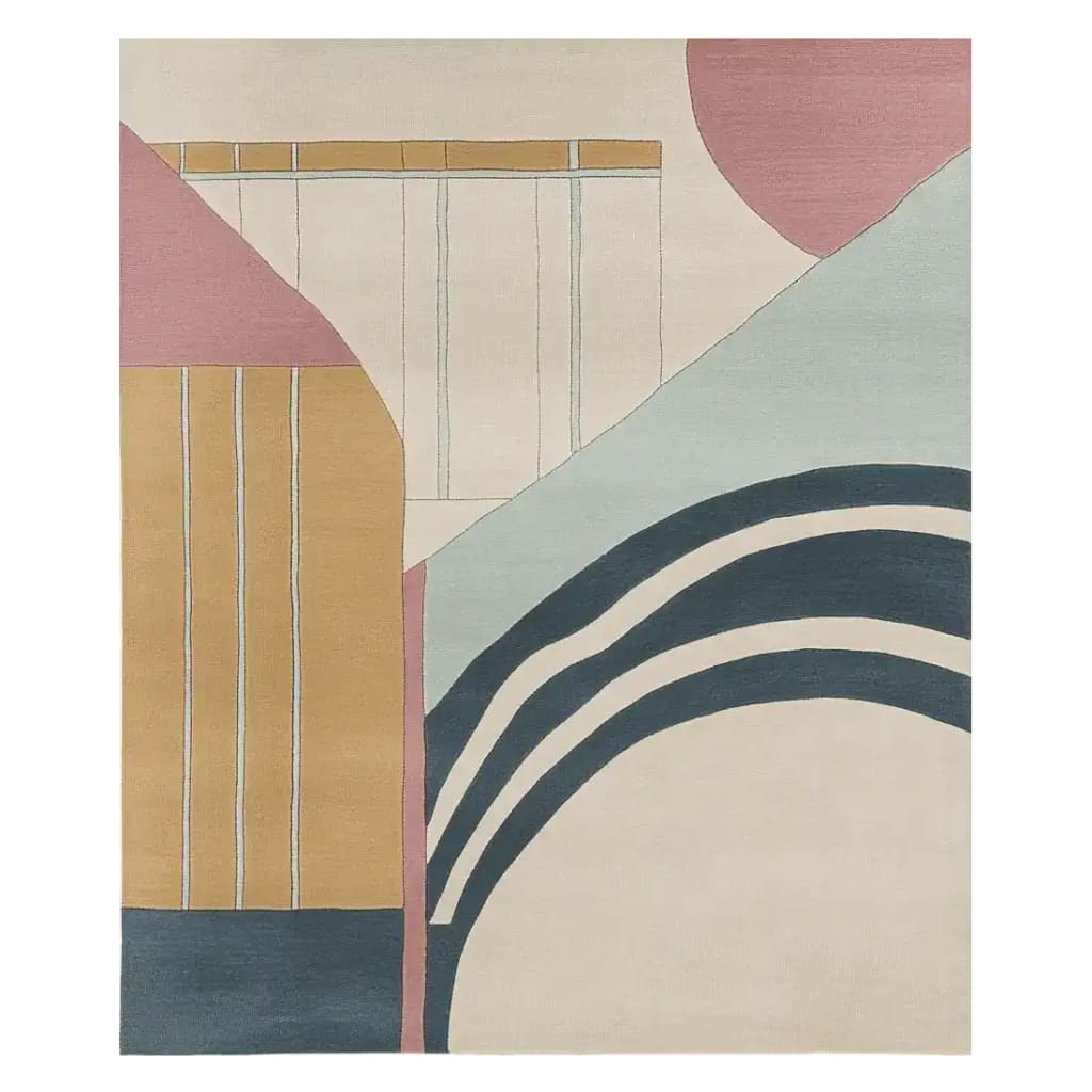 A stunning Quiet Urban Geometry Hand Tufted Area Rug showcasing a contemporary design with abstract geometric shapes in muted tones. This wool rug is perfect for adding a modern touch to living room spaces, especially in the popular 8x10 size. Ideal for those looking for area rugs for living rooms that blend style and comfort.