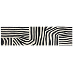 Top view of the Radiant Burst Hand Tufted Wool Runner Rug featuring a black and white abstract zebra stripe pattern, perfect for contemporary spaces. Ideal as a kitchen rug, hallway runner rug, or bathroom runner rug, this wool rug adds a stylish touch to any home.