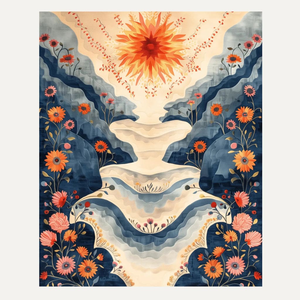 Radiant Peaks Hand Tufted Rug featuring a vibrant floral design with bold colors. This large wool area rug is perfect for adding a touch of elegance to any living room. The intricate patterns and rich textures make it an ideal choice for those seeking stylish living room area rugs. The floral motifs in warm hues create a welcoming atmosphere, making it an excellent addition to area rugs for living room spaces.