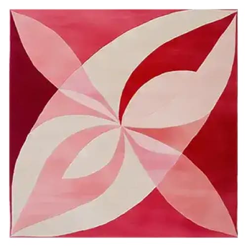 A vibrant Radiant Petal Dance Hand Tufted Area Rug featuring a contemporary design with large petal shapes in shades of red, pink, and cream. This square rug is perfect for adding a touch of elegance to living room spaces. Made from high-quality wool, this large area rug combines both style and comfort, making it an ideal choice for modern living room decor.