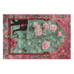 The Radiant Petals Hand Tufted Wool Rug features a vibrant design with pink floral patterns and intricate details on a teal background. Perfect for large living room areas, this Persian-style wool rug adds elegance and warmth to any space, making it an ideal choice for rugs for living room settings.