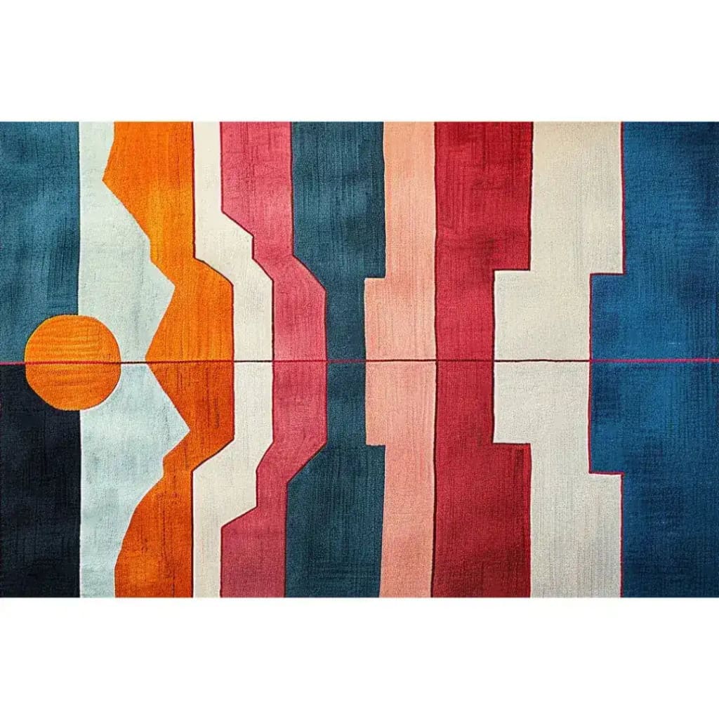 Radiant Sunscape Hand Tufted Wool Rug featuring a vibrant abstract design with bold colors, perfect as a contemporary area rug for dining rooms or bedrooms.