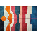 Radiant Sunscape Hand Tufted Wool Rug featuring a vibrant abstract design with bold colors, perfect as a contemporary area rug for dining rooms or bedrooms.