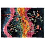 Discover the vibrant Rainbow Garden Nightfall Hand Tufted Area Rug, featuring a stunning floral design with colorful branches and flowers set against a dark backdrop. This wool rug is perfect for adding a touch of elegance to your living room, making it an ideal choice for those seeking beautiful area rugs for their home decor.