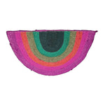 Vibrant Rainbow Half Moon Accent Jute Rug in pink, featuring a semi-circular design perfect for enhancing living room decor. This colorful area rug combines natural jute fibers with bold hues, making it an ideal choice for those seeking unique living room area rugs or a large round rug to add a splash of color.