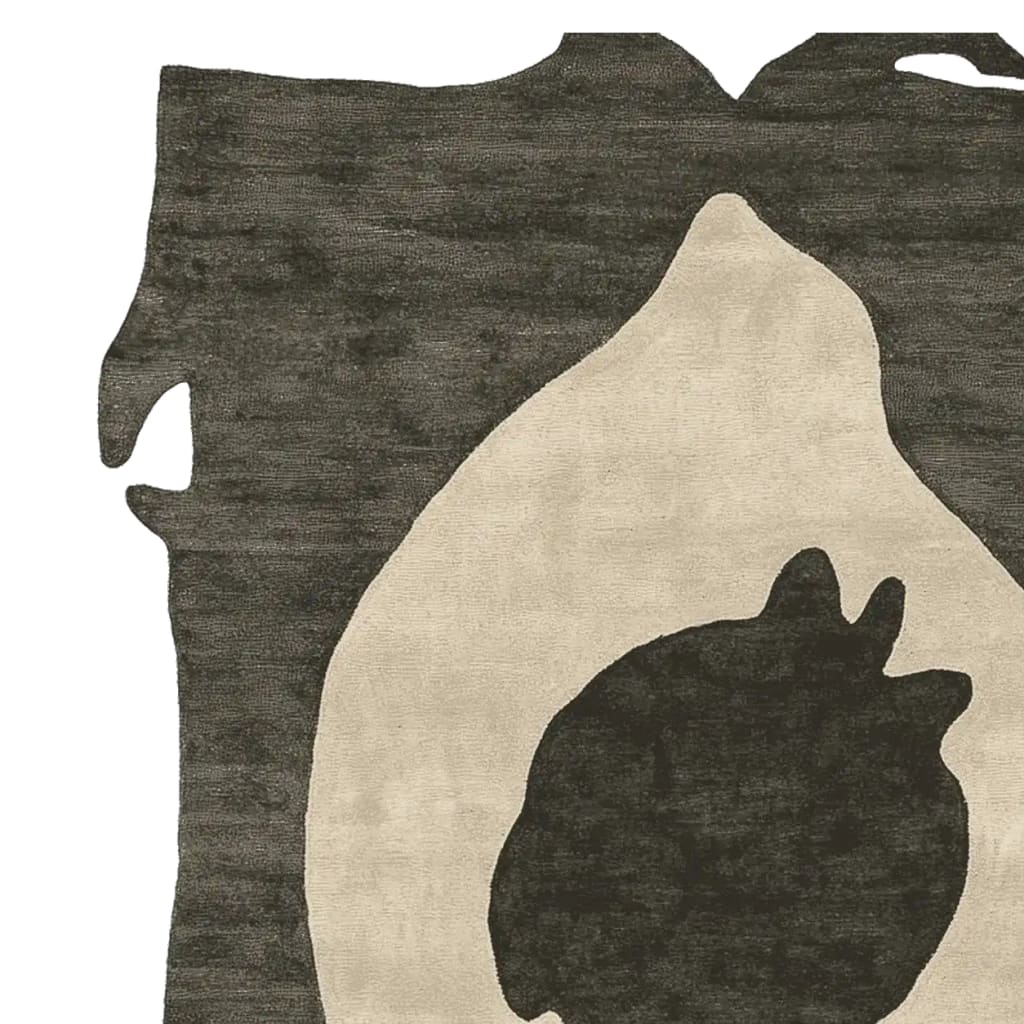 Image of a Raw Edge Totem Hand Tufted Rug, showcasing an abstract design with a mix of dark and light tones. This contemporary wool rug is perfect for adding a modern touch to living room area rugs.