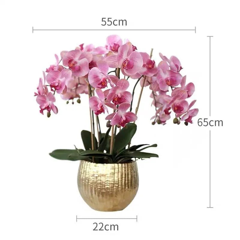 Real Touch Luxury 5 stems Pink Phalaenopsis Arrangement in Golden Pot