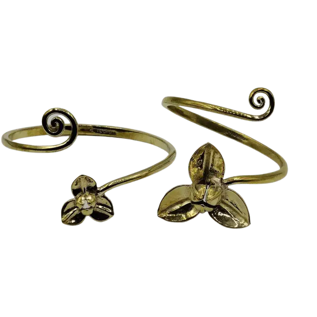 Recycled Bullet Brass Flower Bangle - Swirly Flower Large