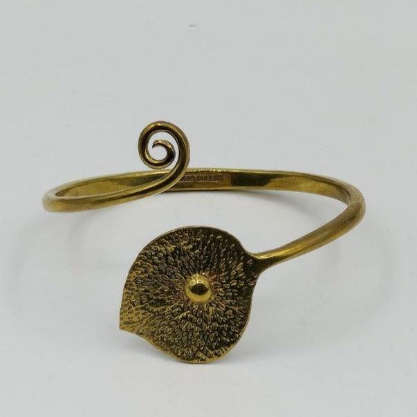 Recycled Bullet Brass Flower Bangle - Swirly Leaf