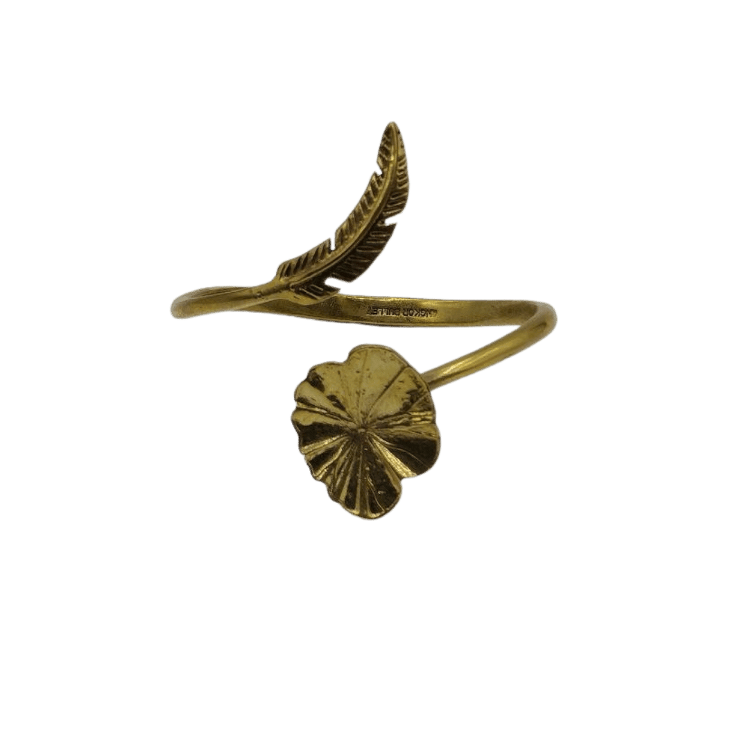 Recycled Bullet Brass Lotus Leaf Bangle Feather