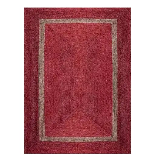A beautifully crafted red and gray braided jute area rug, ideal for enhancing the decor of dining rooms, bedrooms, or any living space. This stylish rug features a simple yet elegant design, perfect for use as a dining room carpet or a versatile addition to living room and dining room rugs.