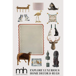 Stylish Red and Gray Scallop Cotton Area Rug perfect for living room or office, surrounded by eclectic home decor items like animal figurines, lamps, and cushions, offering a luxurious touch to any space.