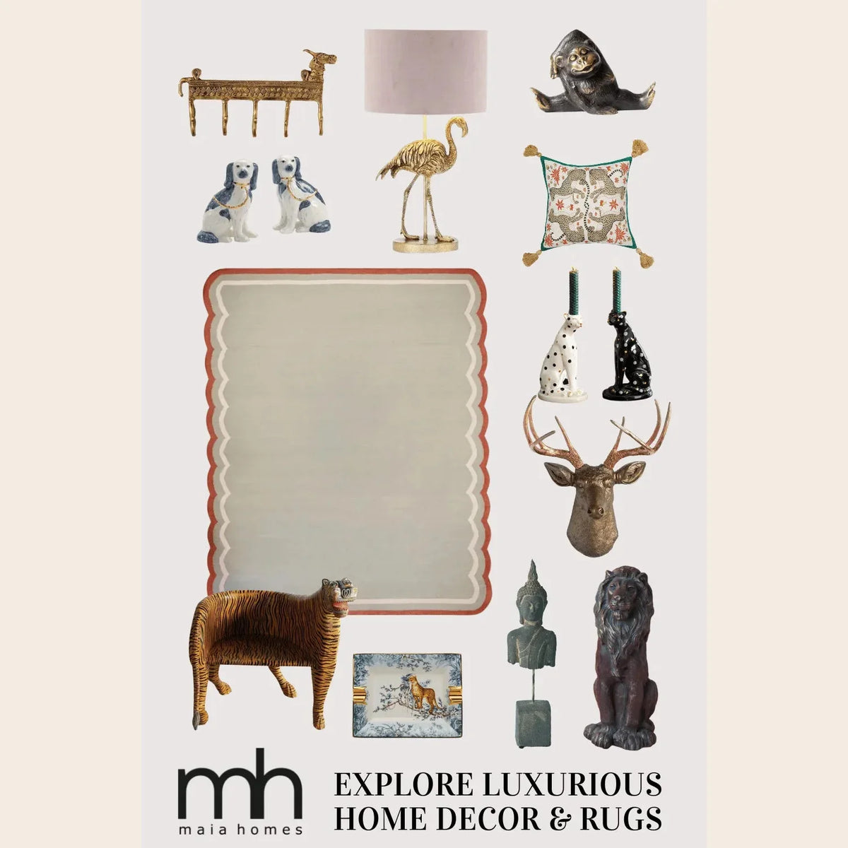 Red and Gray Scallop Cotton Rug