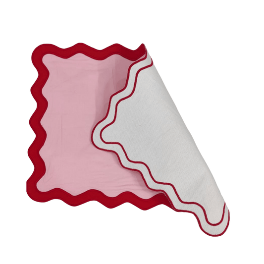Red and Pink Scallop 100% Linen Placemat - Set of 4 - MAIA HOMES