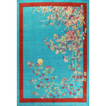 Red Bordered Spring Floral in the Blue Sky Wool Hand Knotted Area Rug