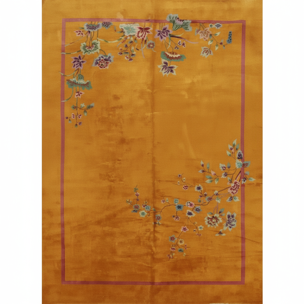 Yellow golden hand knotted with floral design