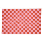 A vibrant red checker jute rug, measuring 2 x 3 ft, perfect for enhancing your office space or as a stylish addition to large area rugs in the living room.