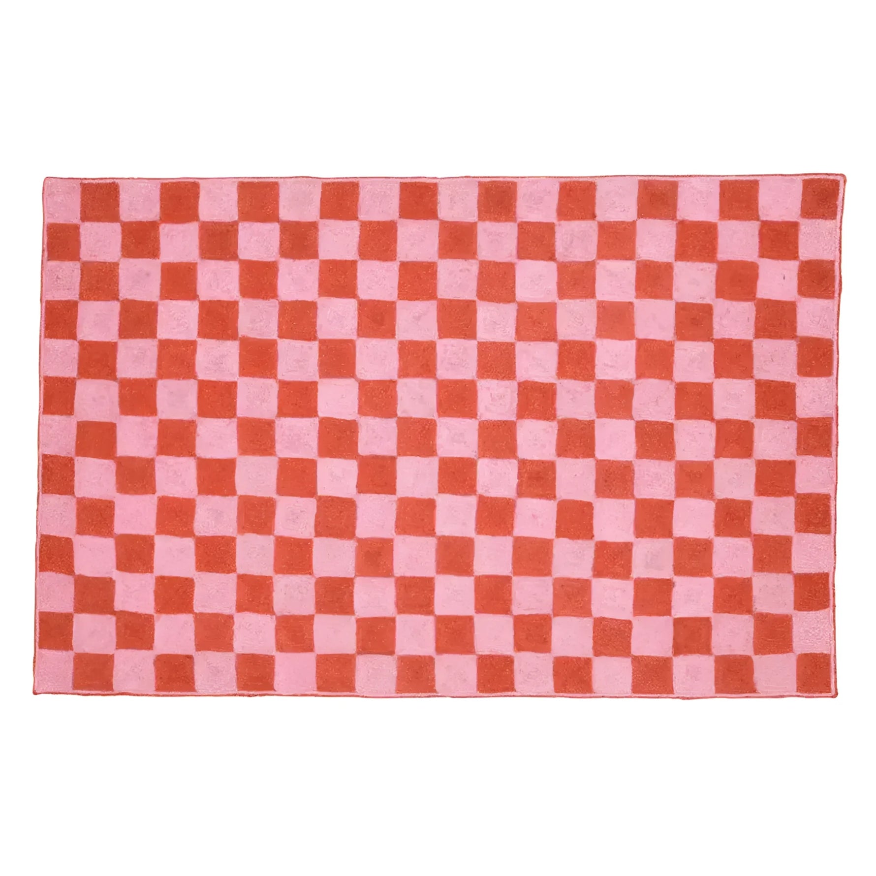 A vibrant red checker jute rug, measuring 2 x 3 ft, perfect for enhancing your office space or as a stylish addition to large area rugs in the living room.
