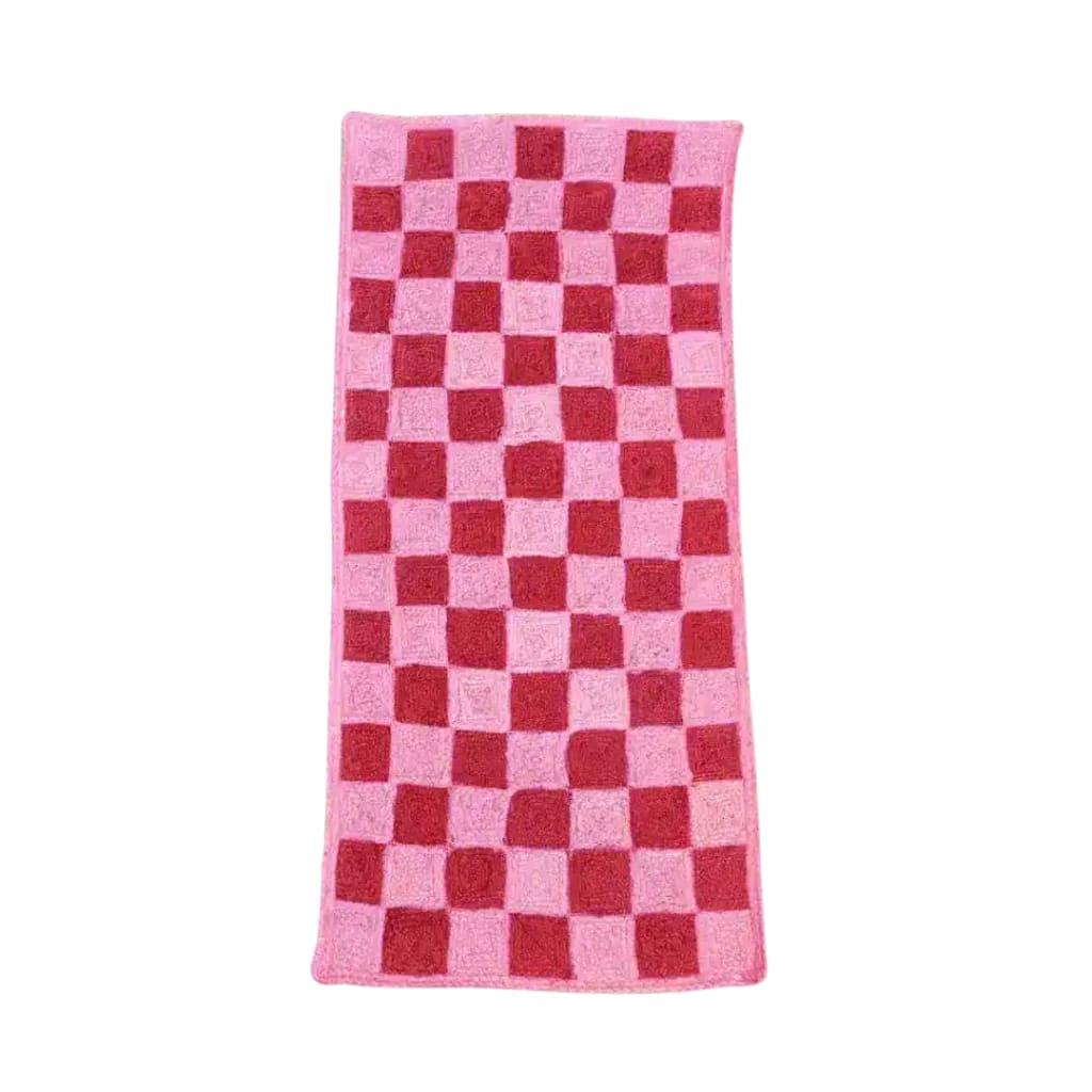 Red Checker Jute Rug 2 x 3 ft - A vibrant area rug featuring a classic red checker pattern, perfect for adding a pop of color to an office or as a centerpiece in larger living room spaces. This jute rug offers both style and durability, ideal for those seeking large area rugs to enhance their decor.