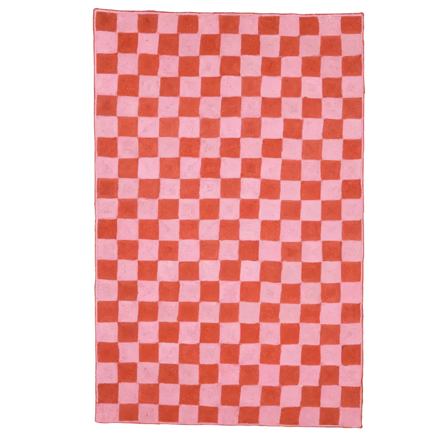 A red checker jute area rug measuring 2 x 3 feet, ideal for adding a vibrant touch to any office or living room space. The large area rug design features a classic checker pattern, perfect for enhancing the aesthetic of large area rugs for living rooms.