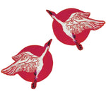 This vibrant Red Chinoiserie Crane over the Sun hand-tufted wool area rug is perfect for adding a touch of elegance to your dining room. The round rug features a striking design of cranes in flight against a bold red background, making it an ideal choice for formal dining room carpets or large area rugs.