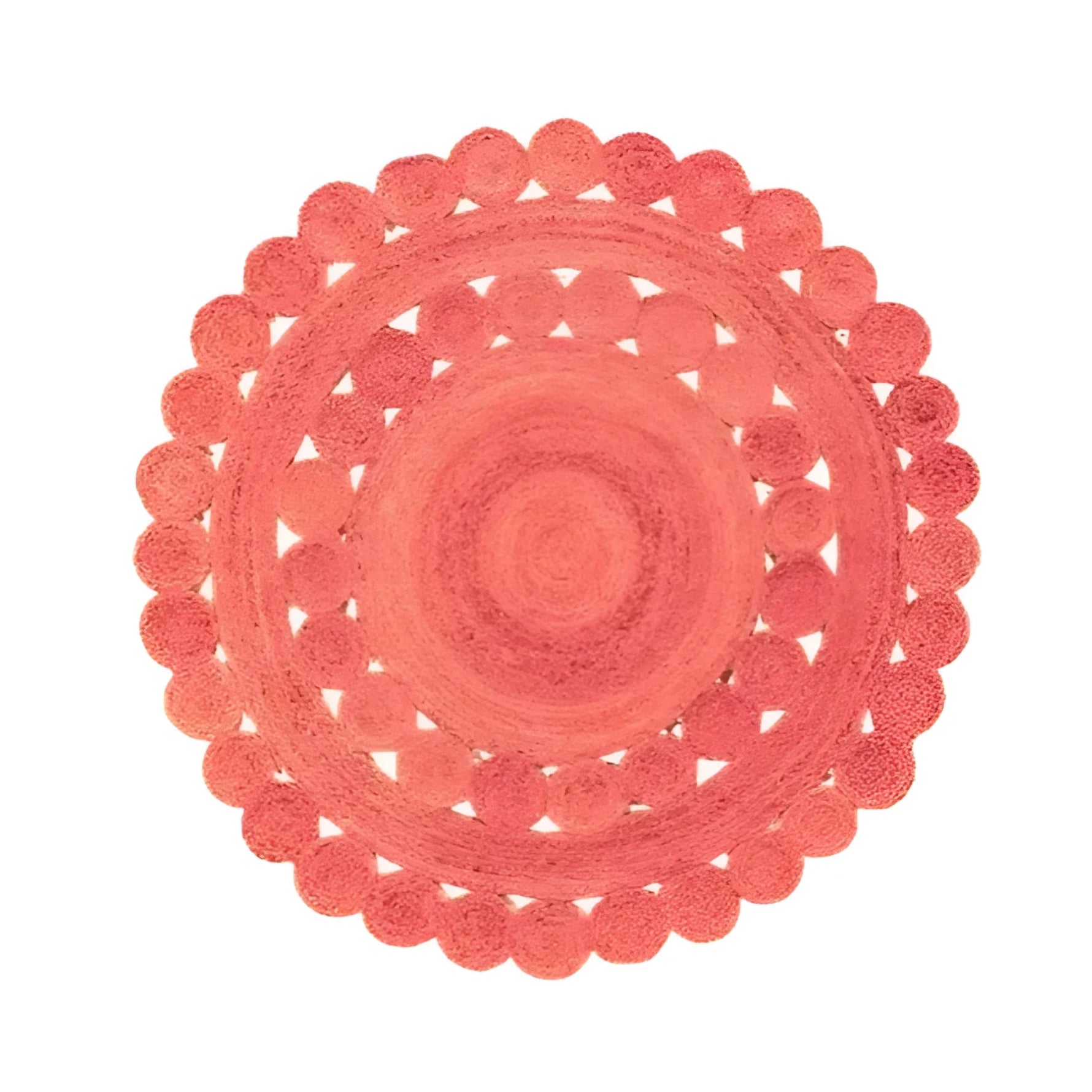 A vibrant red round jute area rug, measuring 9 feet in diameter, featuring a classic circular design. Ideal for enhancing the elegance of living rooms or bedrooms, this rug complements spaces with its unique texture and bold color. Perfect for those seeking stylish living room rugs 8x10 or bedroom area rugs.