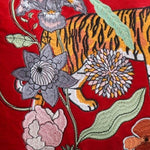 Red Embroidered Tiger Lumbar Pillow Cover with Fringes