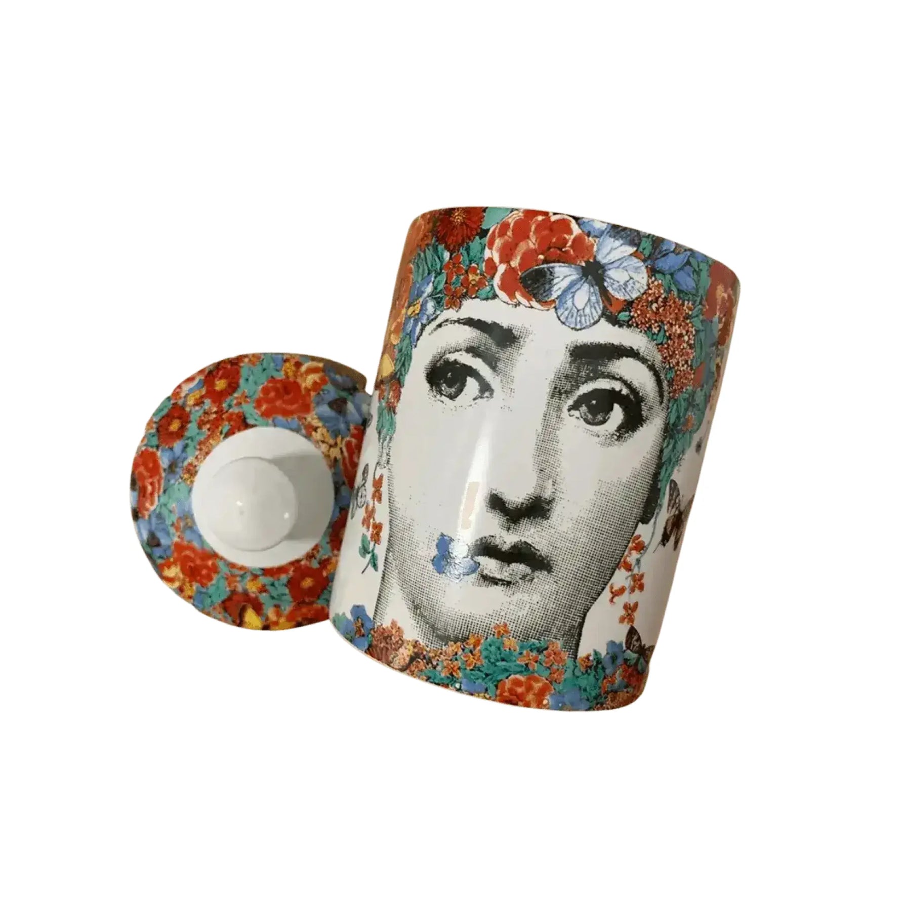 Red Floral Lina Cavalieri Ceramic Aromatherapy Candle Jar with Lid