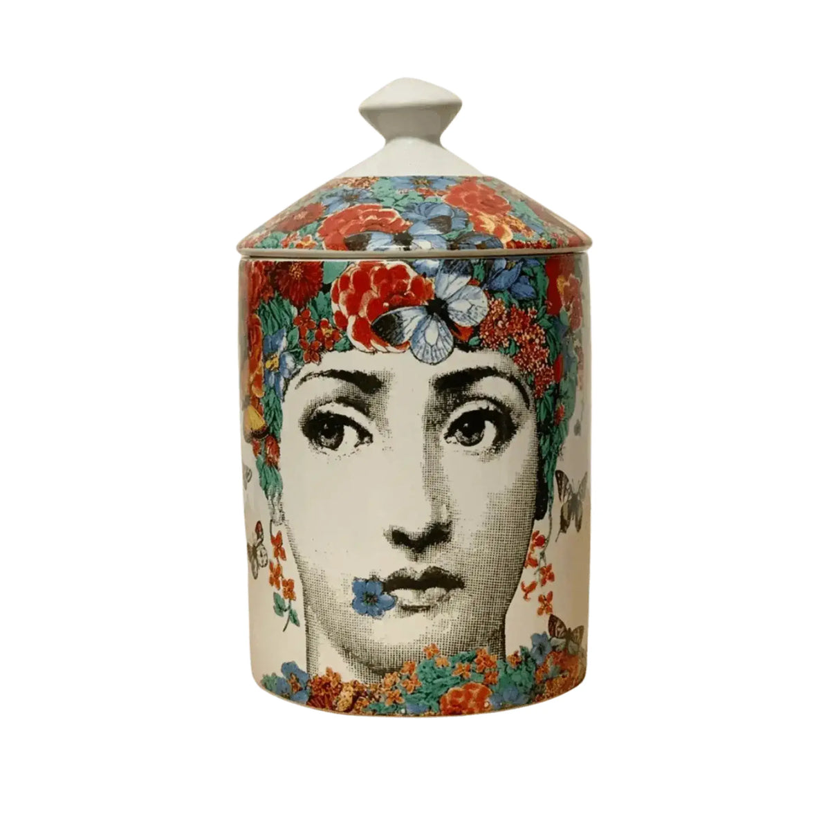 Red Floral Lina Cavalieri Ceramic Aromatherapy Candle Jar with Lid