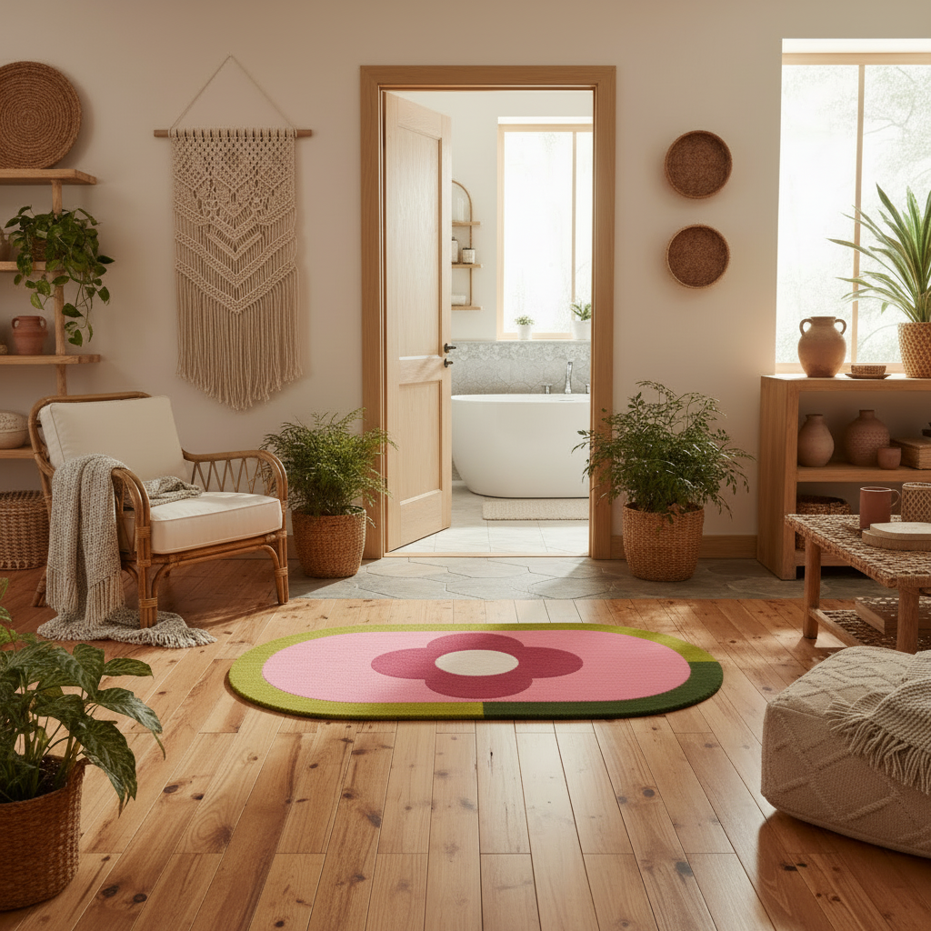 Red Flower Hand Tufted Wool Rug