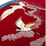 Vibrant red area rug featuring elegant Japanese cranes in flight, ideal for living room rugs 8x10 or as a stylish wool rug for an office. The detailed design adds a touch of sophistication to any living room or office space.
