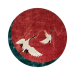 Red Flying Japanese Cranes Hand Tufted Rug