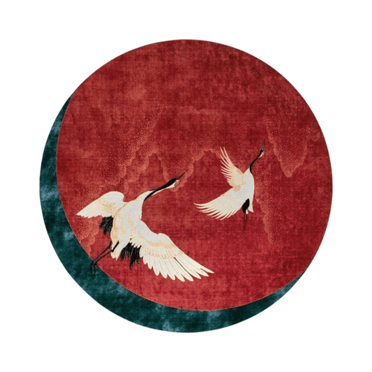 Red Flying Japanese Cranes Hand Tufted Rug - MAIA HOMES