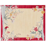 A beautifully designed area rug featuring a hand-tufted wool construction with a vibrant red frame. This living room area rug showcases elegant floral patterns and intricate detailing, perfect for enhancing any space. Ideal for those seeking stylish area rugs for the living room.