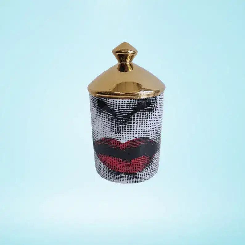 Red Lip Ceramic Aromatherapy Candle Jar with Gold Lid