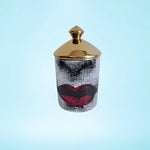 Red Lip Ceramic Aromatherapy Candle Jar with Gold Lid