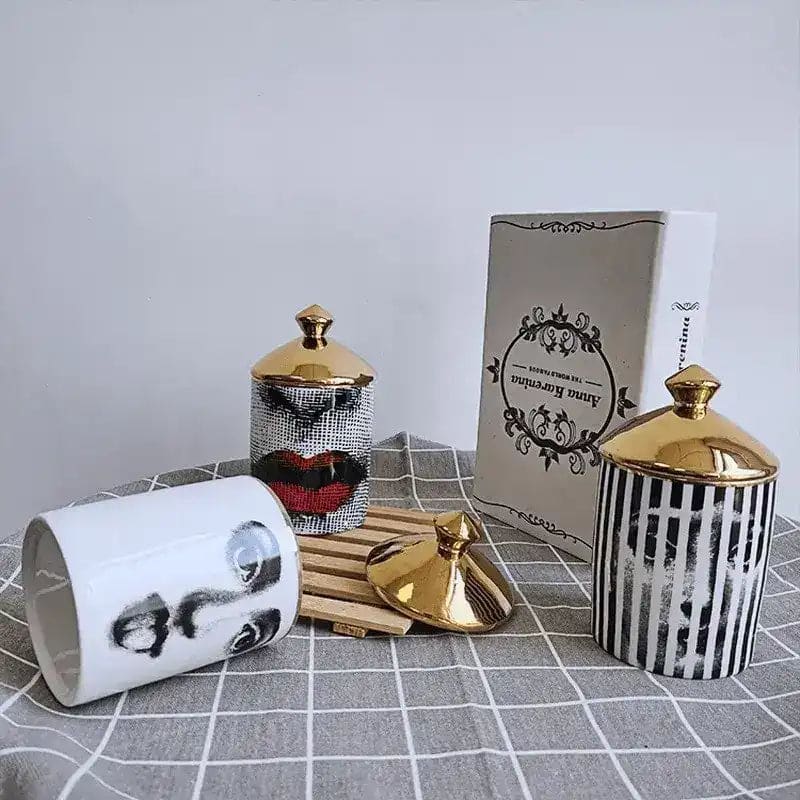 Red Lip Ceramic Aromatherapy Candle Jar with Gold Lid