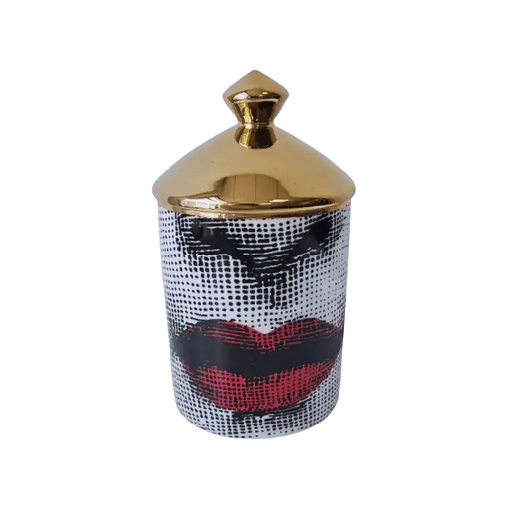 Red Lip Ceramic Aromatherapy Candle Jar with Gold Lid