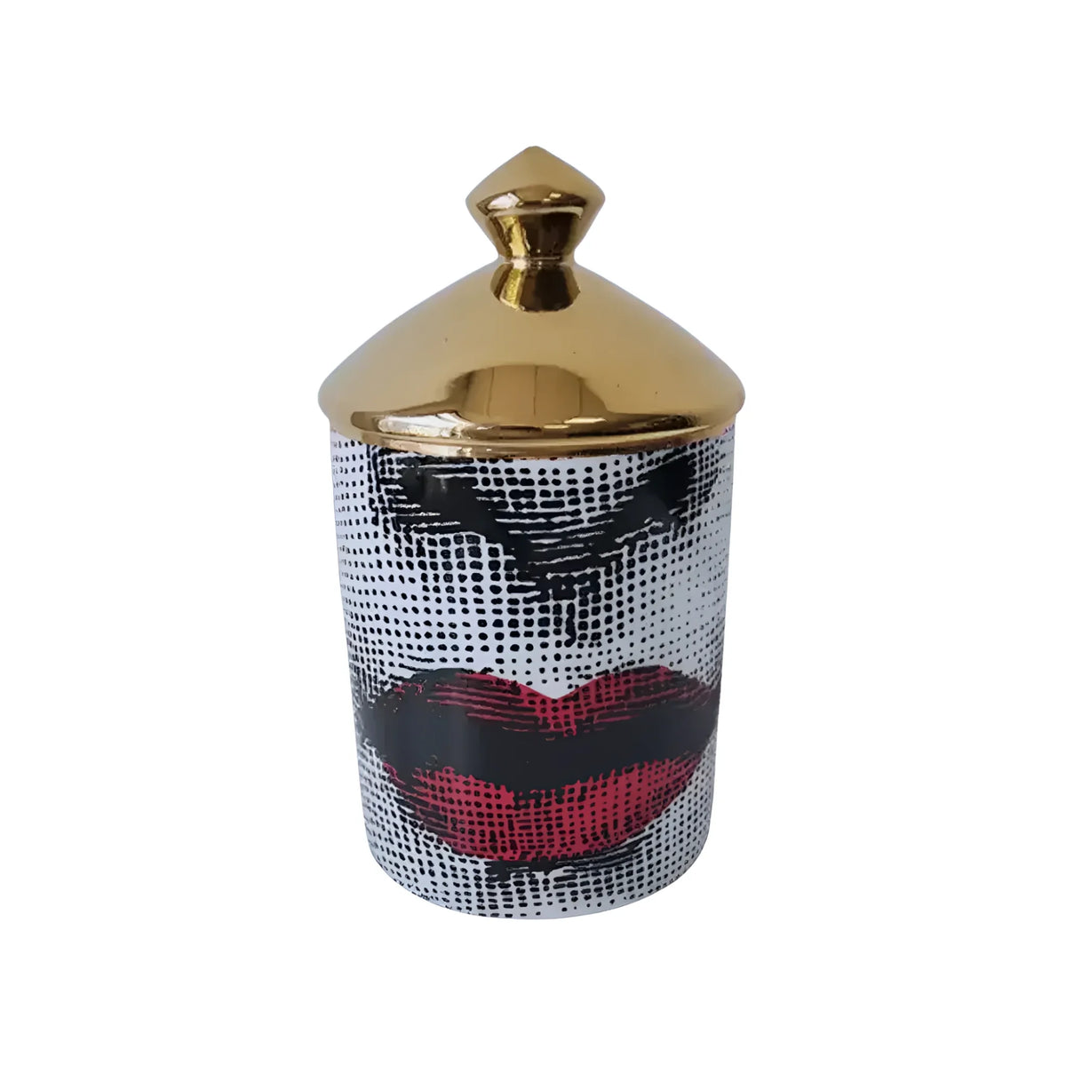 Red Lip Ceramic Aromatherapy Candle Jar with Gold Lid