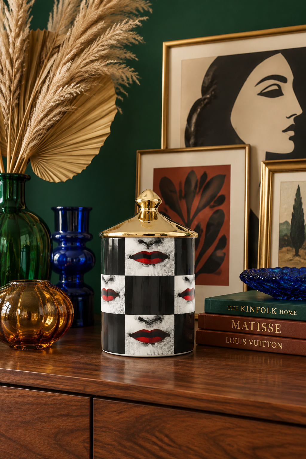 Red Lips Lina Cavalieri Ceramic Aromatherapy Candle Jar with Lid