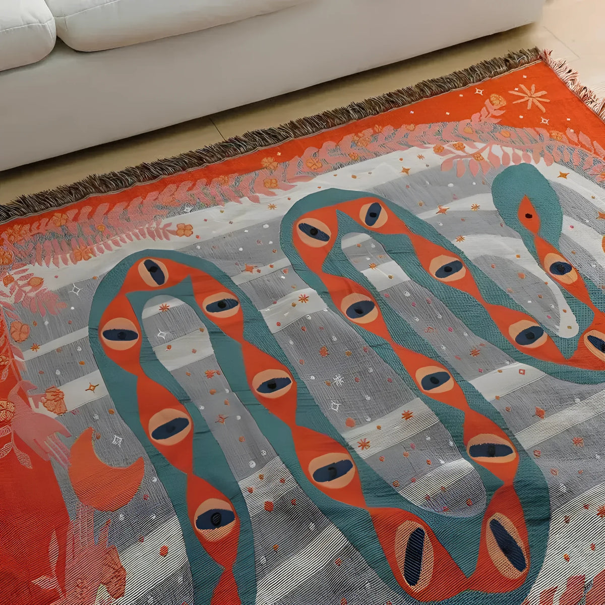 Red Magic Eye Snake Tapestry with Fringes