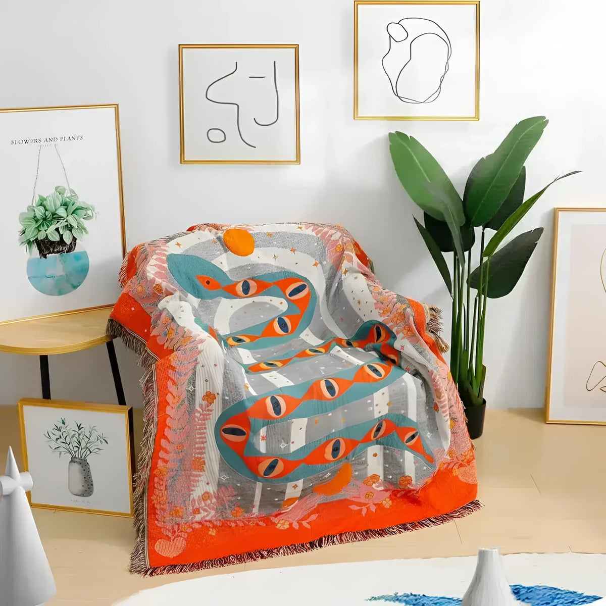 Red Magic Eye Snake Tapestry with Fringes