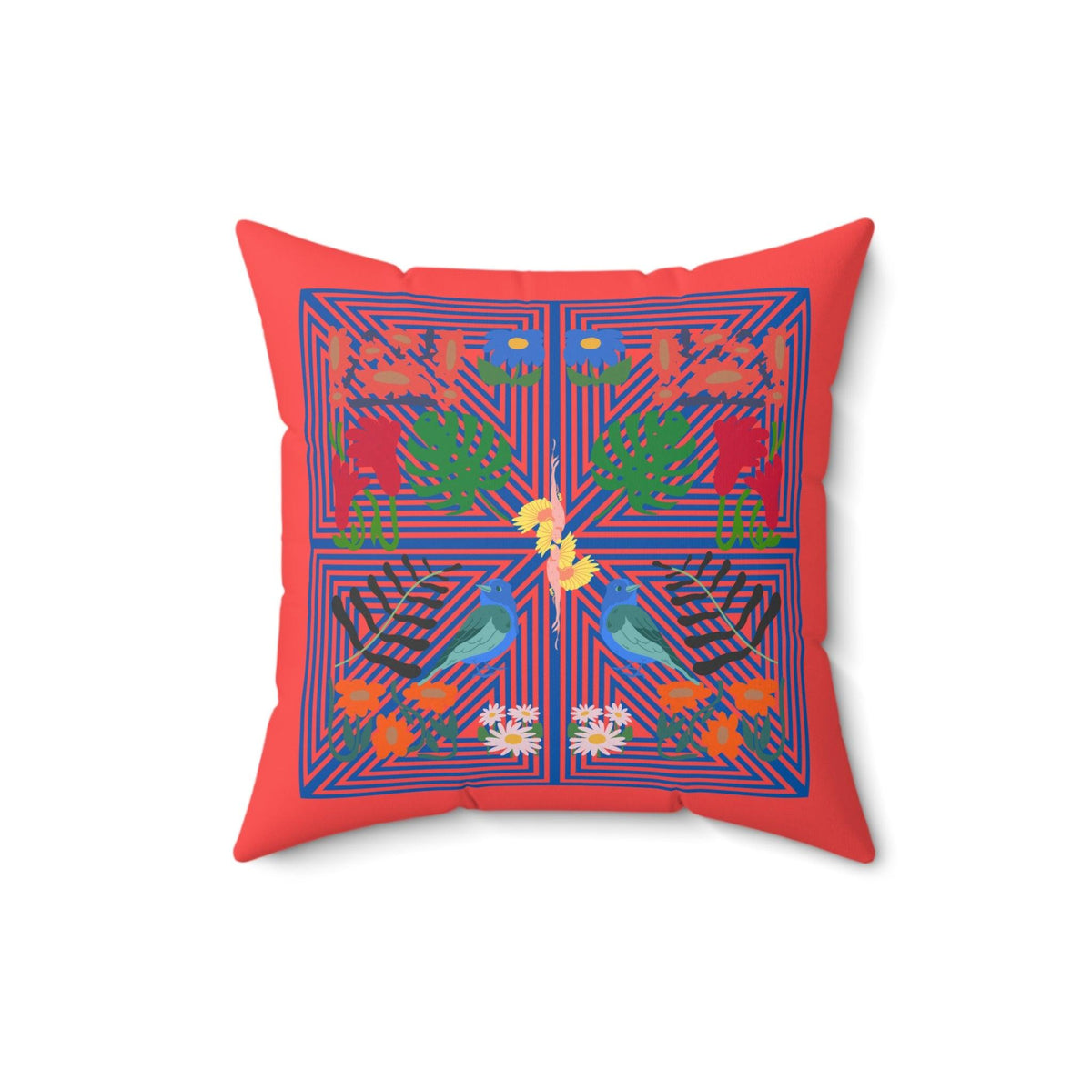 Red Nature Paradise Printed Throw Pillow