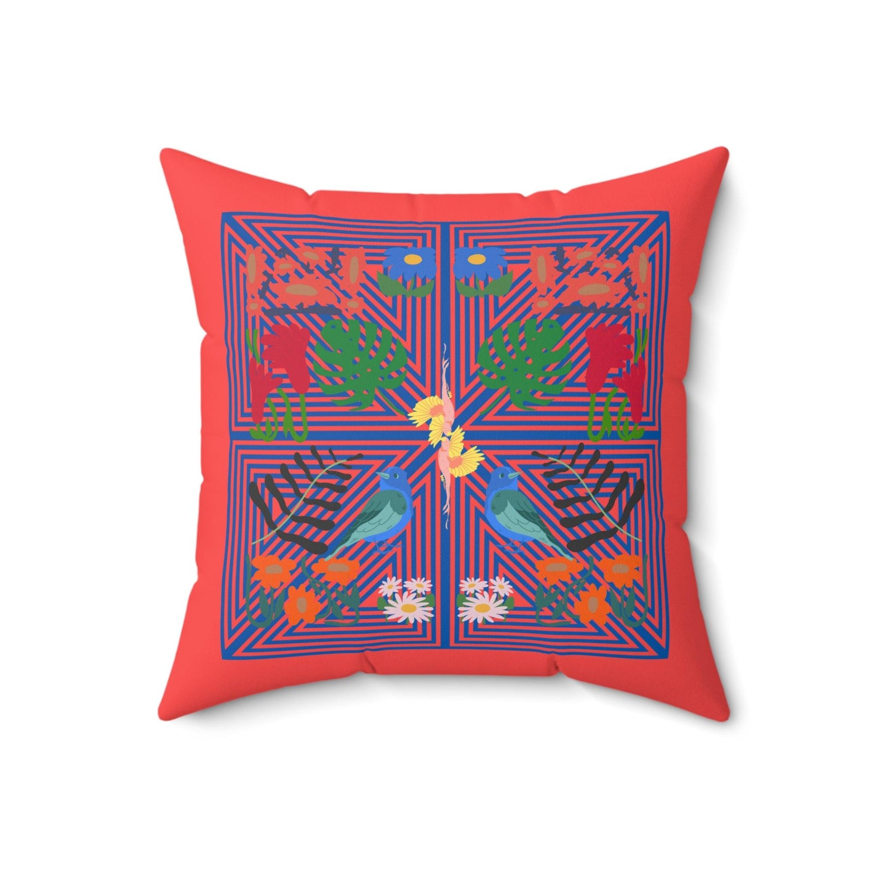 Red Nature Paradise Printed Throw Pillow