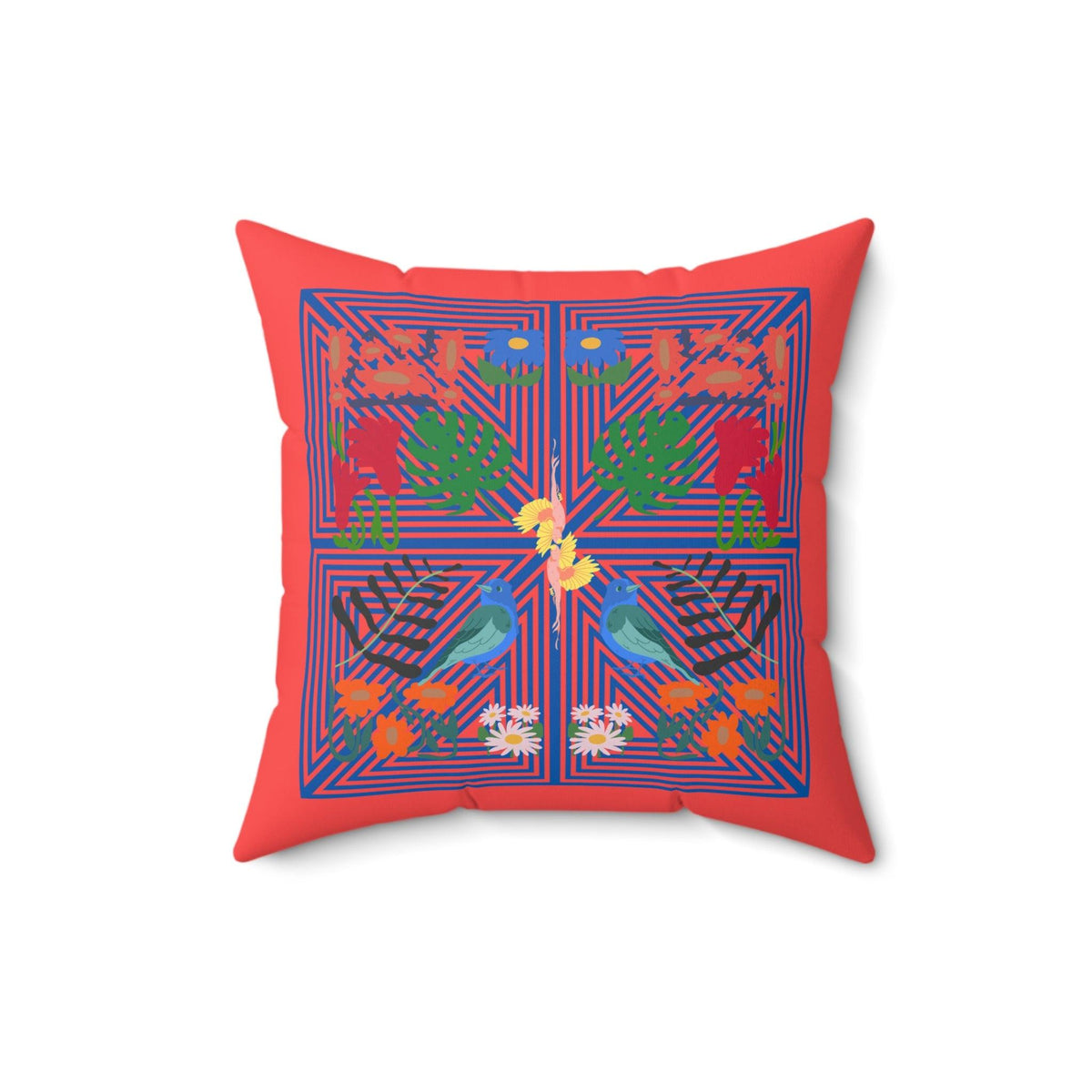 Red Nature Paradise Printed Throw Pillow